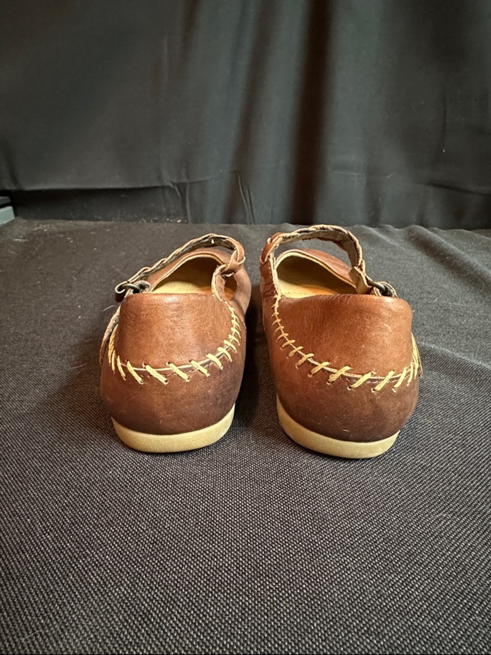 Born Brown Leather Braided Strap Mary Jane Flats - Picture 5 of 8